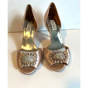 Badgley Mischka Embellished Pump Peep Toe Rhinestone, Champagne Pink, 8